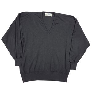 Pringle Of Scotland Sweater Lambswool XL V-Neck Knit Black Pullover Classic